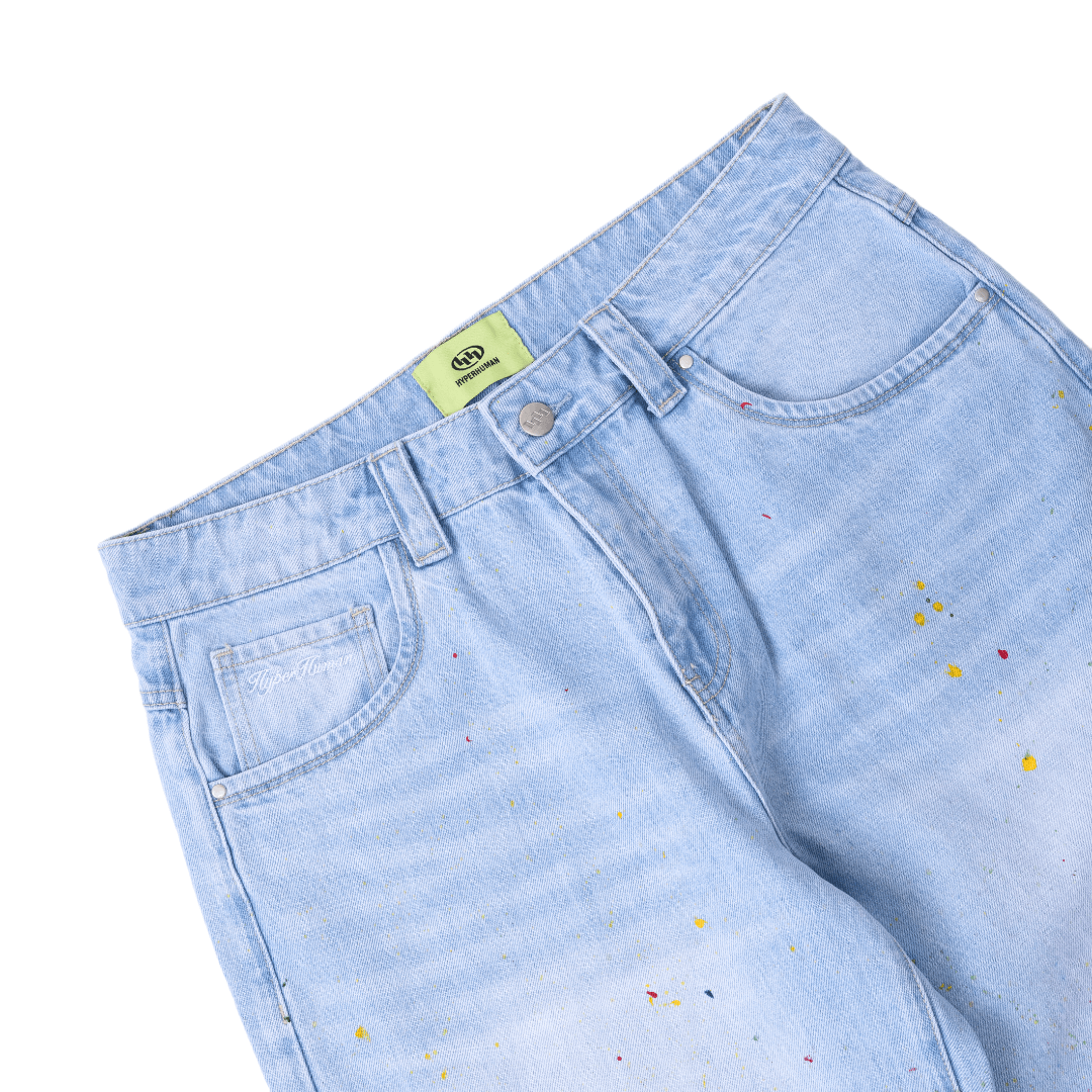 paint splatt denim jeans