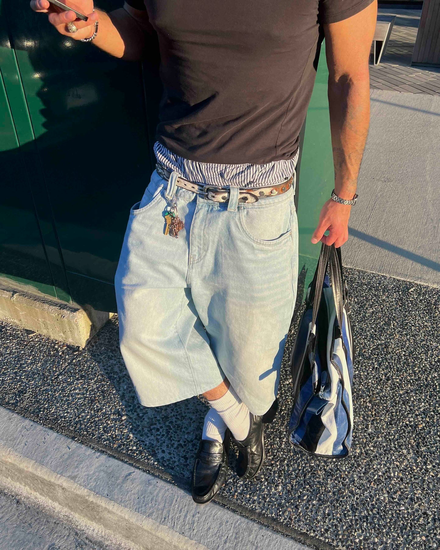 light wash denim short