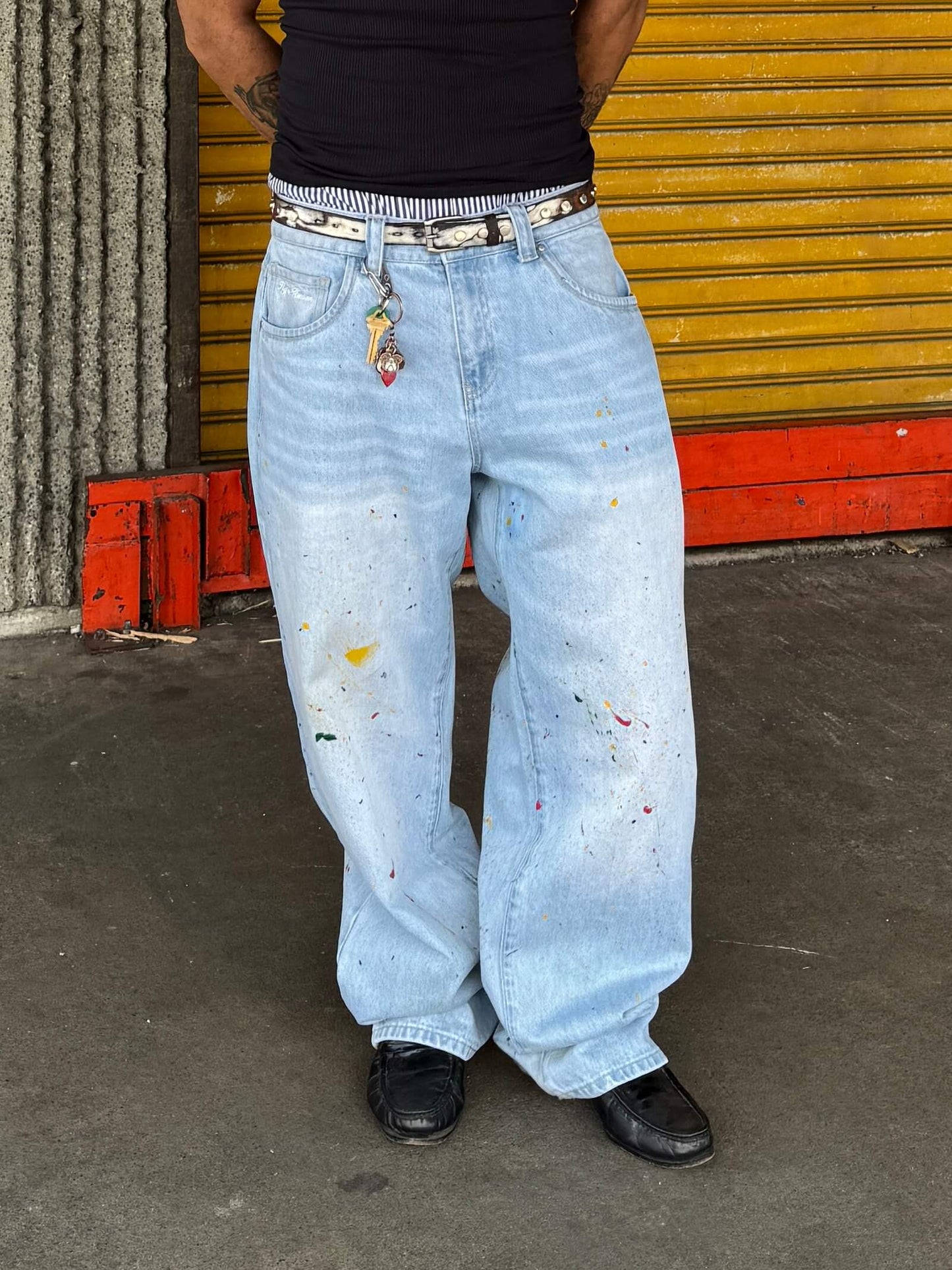 paint splatt denim jeans